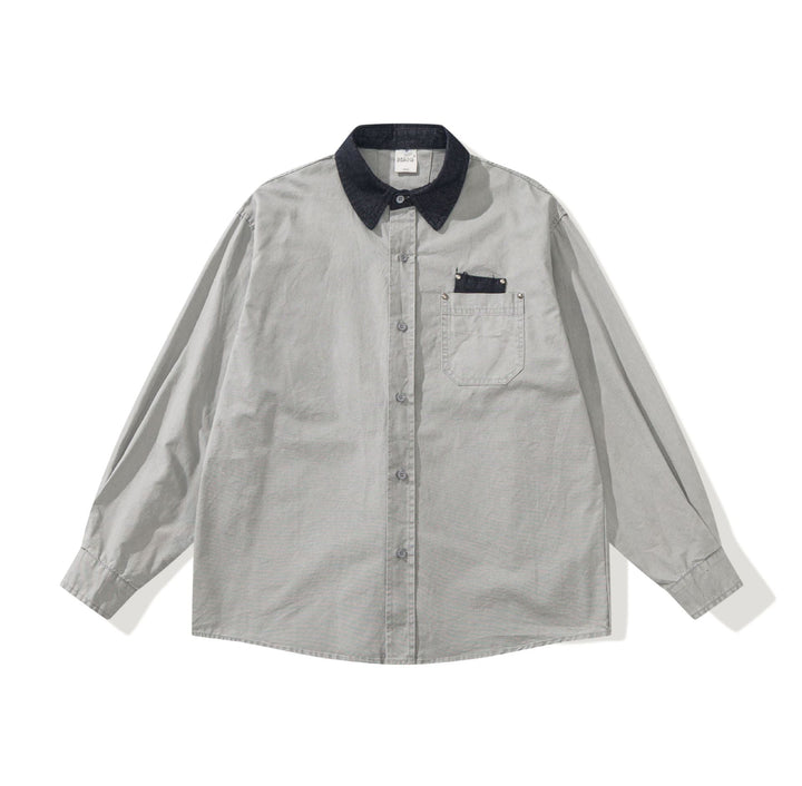 Herr oversize skjortjacka med Contrasting Cord Krage och Dekorativ bröstficka