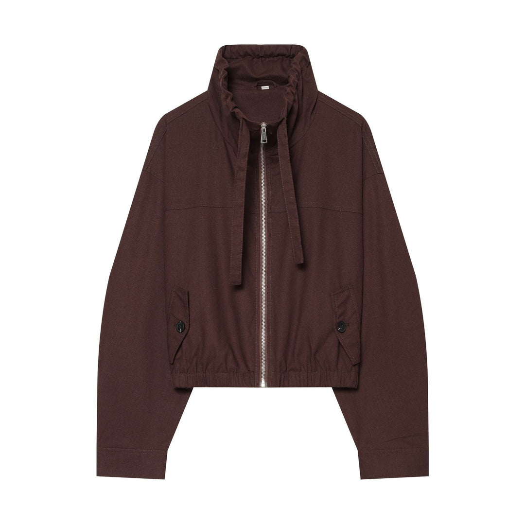 Dam Kort Utility Blouson med Hög Stå Krage, Drawstring Waist och Lock Fickor