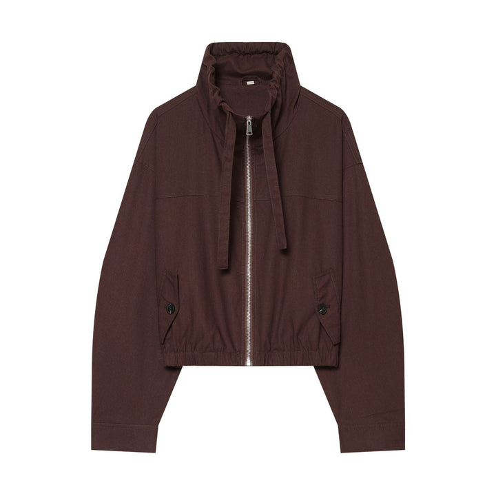 Dam Kort Utility Blouson med Hög Stå Krage, Drawstring Waist och Lock Fickor