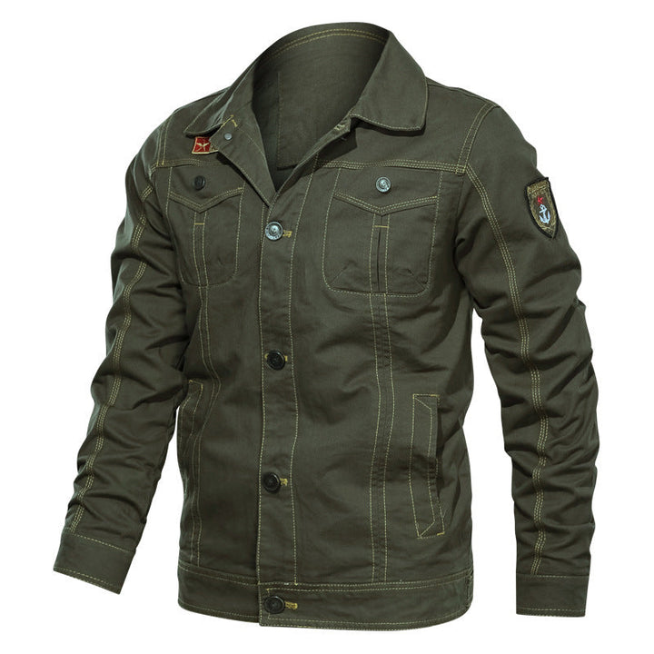 Herr Military-Inspired Canvas Fältjacka med Kontrasterande Decorative Sömmar och Breast Fickor