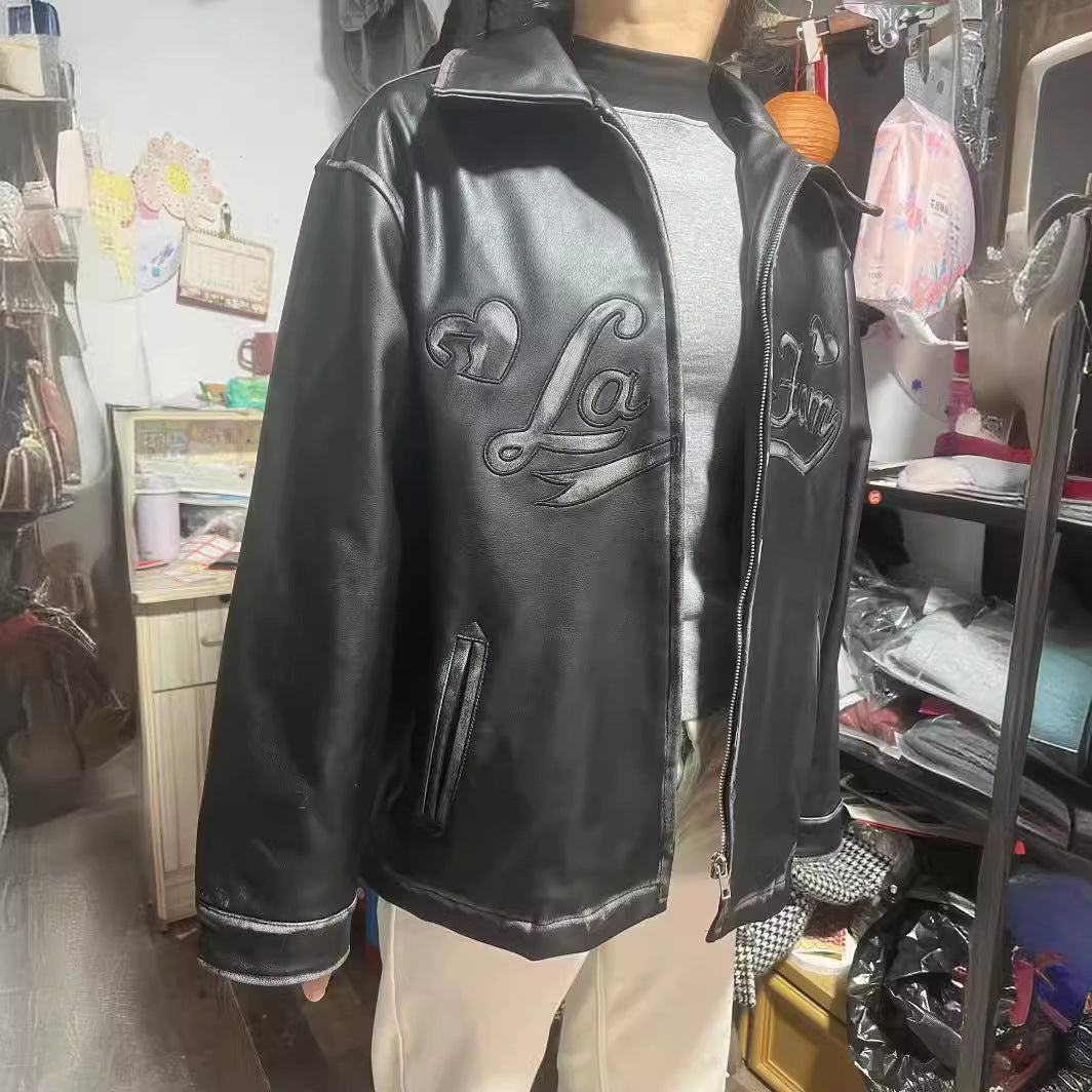 Dam oversized konstläderjacka med sjalkrage och embossed logo embroidery
