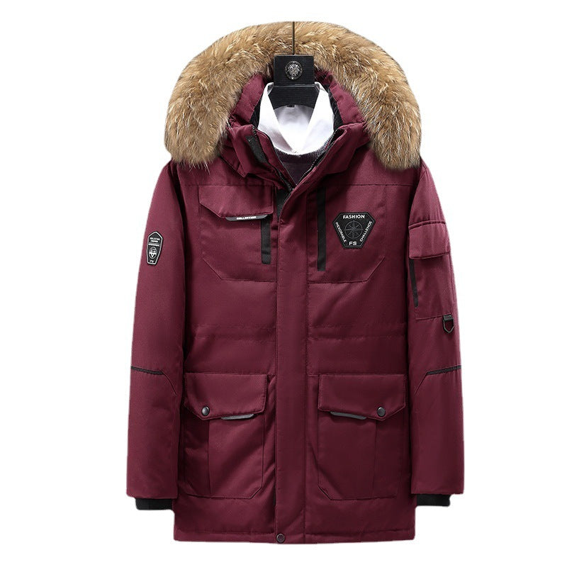 Herr Technical Insulated Vinter Parka med Uttagbar Faux Fur Huva och Multifunctional Fickor