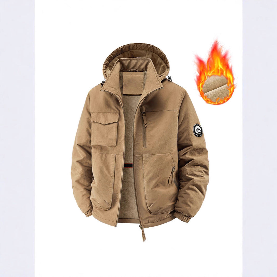 Herr Insulated Utomhus Jacka med Fleecefoder och Multifunctional Utility Fickor