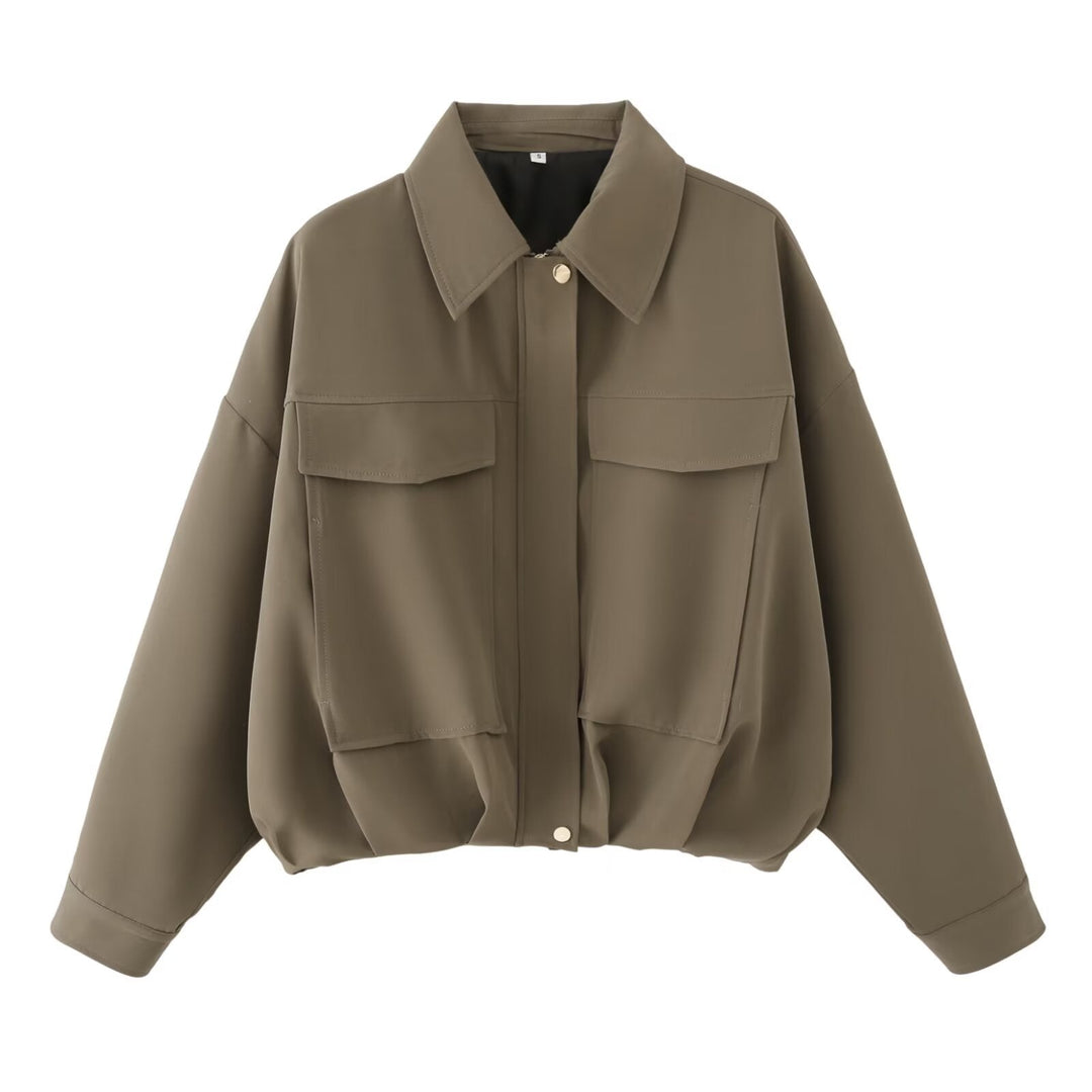 Dam Oversized Utility Jacka med Lockfickor, Drop Axel och Elastic Fåll
