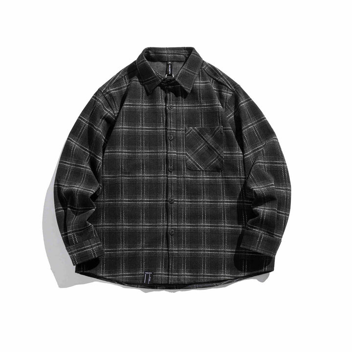 Herr Rutig overshirt tillverkad av fluffy twill med skjortkrage