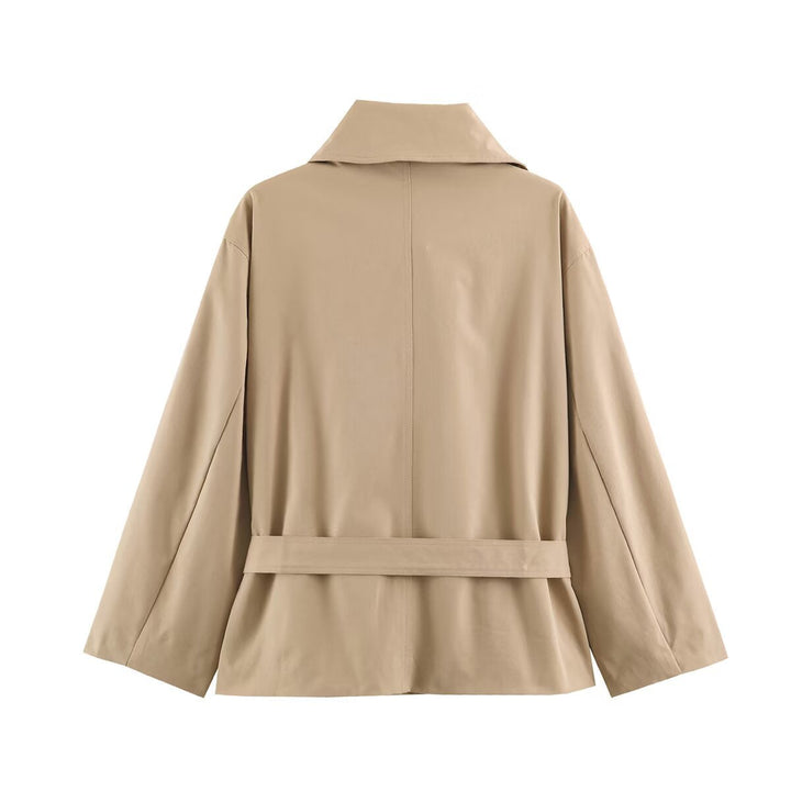Dam Kort Tailored Trenchcoat med Tie Belt och Wide Lapel Krage