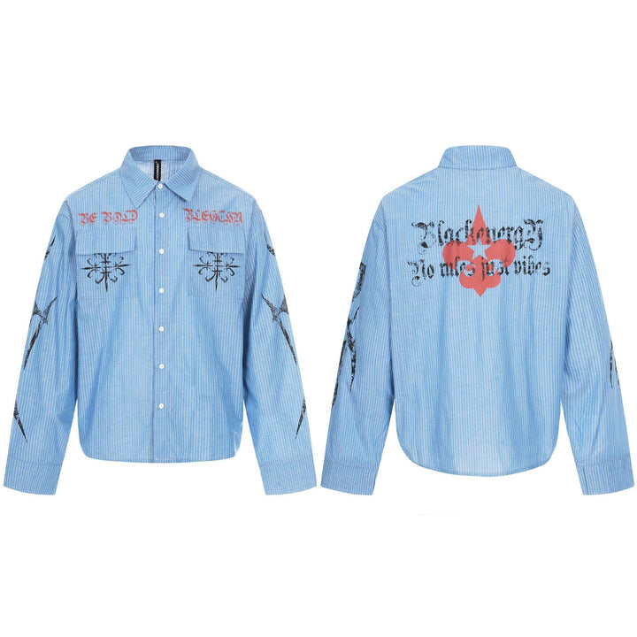 Unisex Oversized Skjorta Jacka med Lapp Bröst Fickor och Decorative Tryck Detaljer