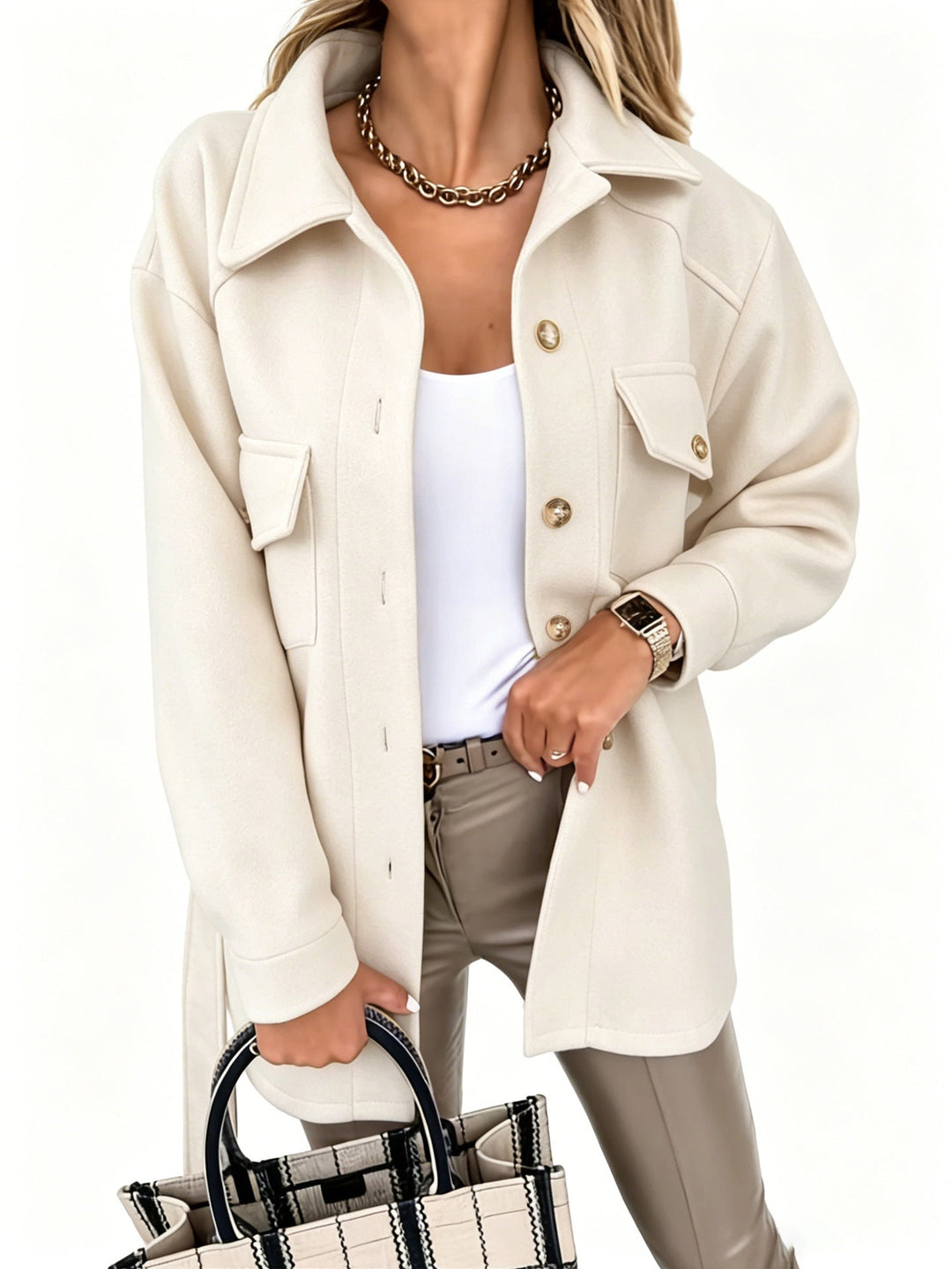 Dam oversize skjortjacka med Flap fickor