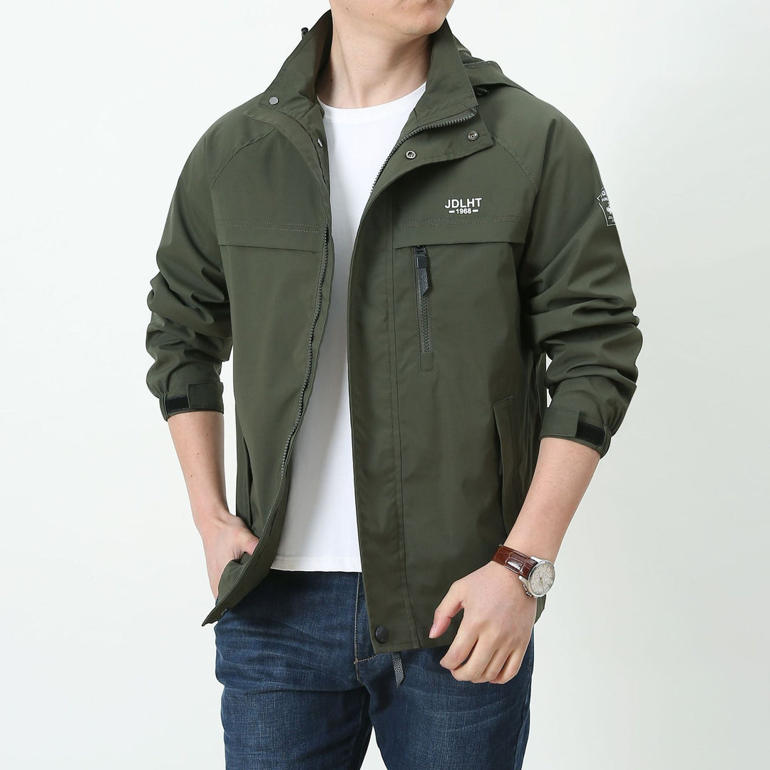Herr Lätt Softshell Utilityjacka med Huva, Vindskyddande Skal och Flera Fickor