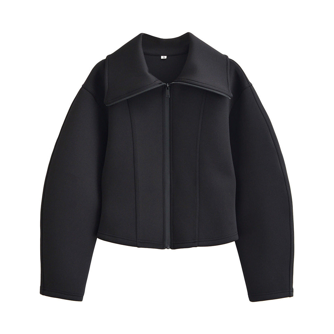 Dam Shaped Neoprene Jacka med Oversize Krage och Tailored Kort Silhuett