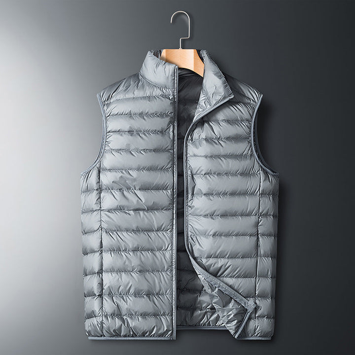 Herr ultralight quiltad värmande väst med ståkrage och vindtät ytterskal