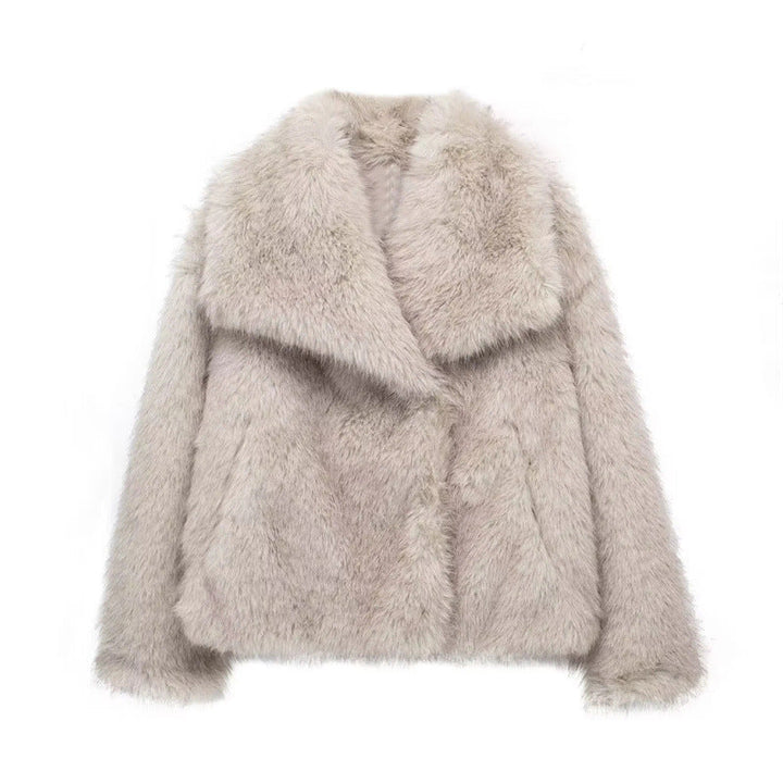 | Dam Kort Faux-Fur Jacka med Large Krage
