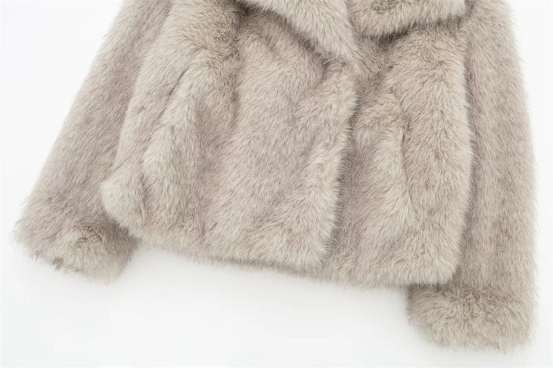 | Dam Kort Faux-Fur Jacka med Large Krage