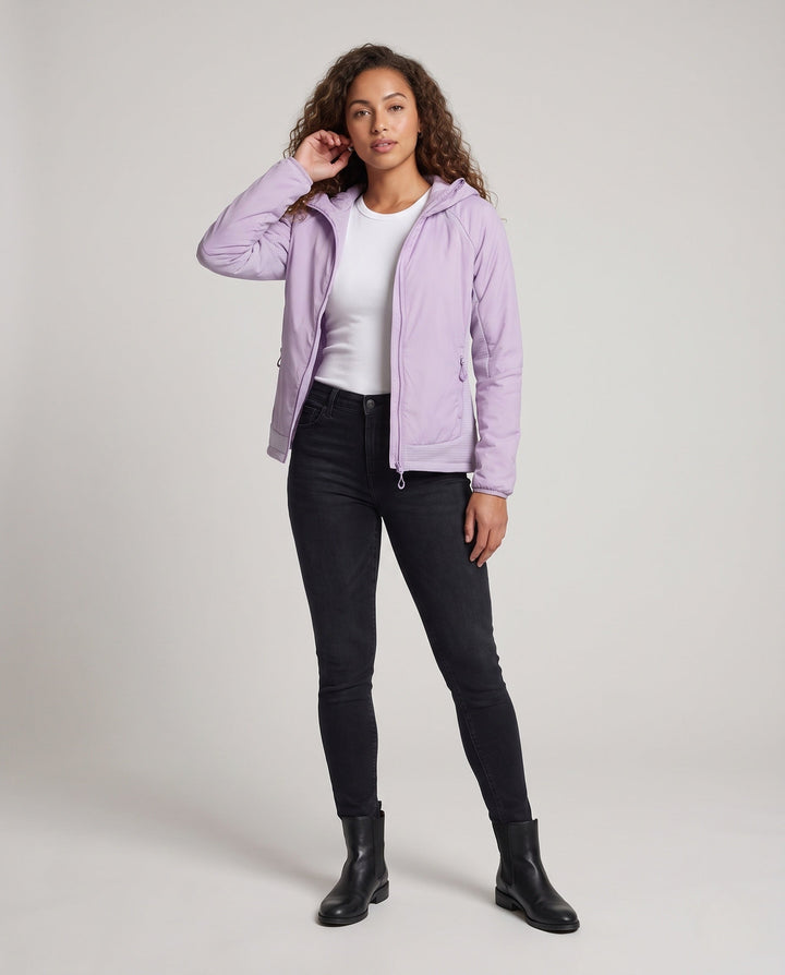 Dam Ultra-Light Jacka med Huva med Quiltad Foder, Two-Way Dragkedja och Dragkedja Fickor