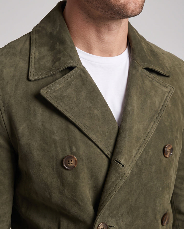 Herr double-breasted mocka jacka med notched lapels