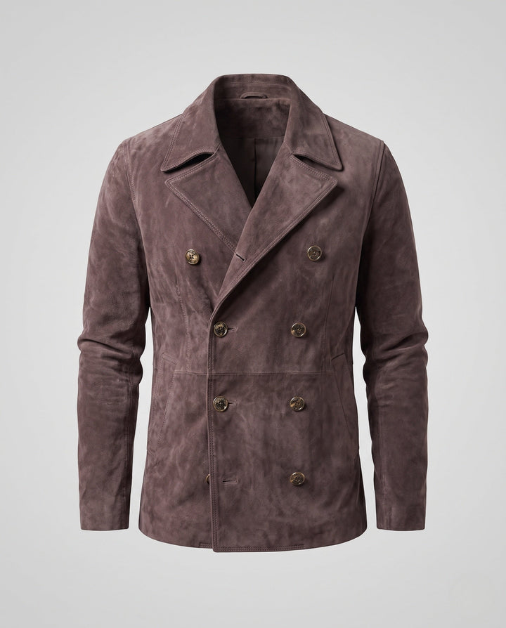 Herr double-breasted mocka jacka med notched lapels