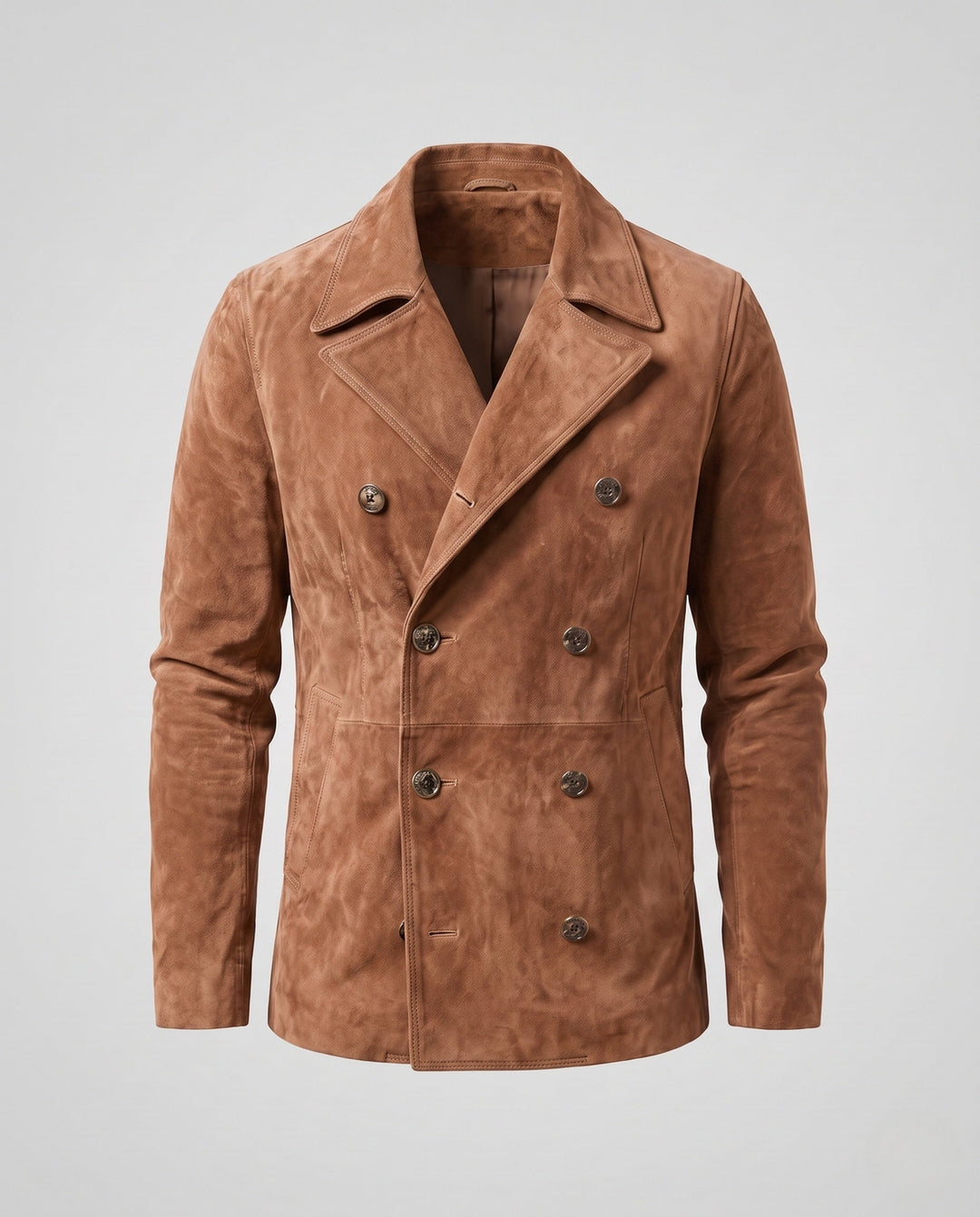 Herr double-breasted mocka jacka med notched lapels
