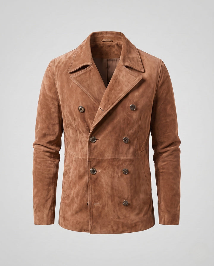 Herr double-breasted mocka jacka med notched lapels