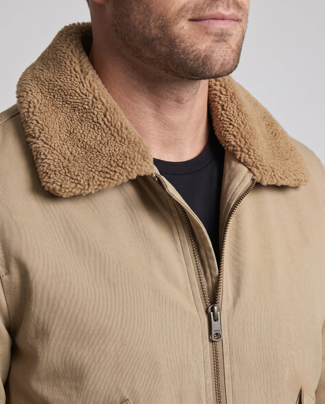 Herr canvas aviator jacka med sherpa krage och teddy fleecefoder
