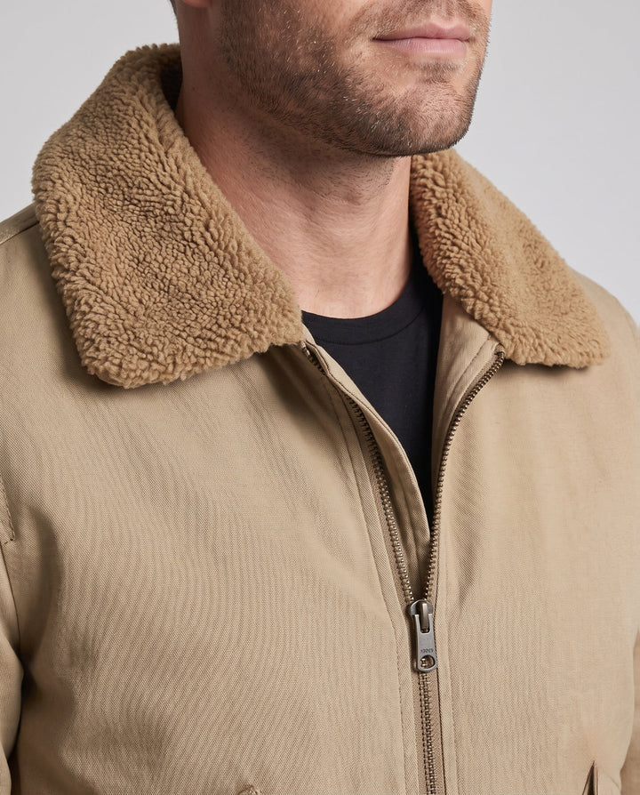 Herr canvas aviator jacka med sherpa krage och teddy fleecefoder