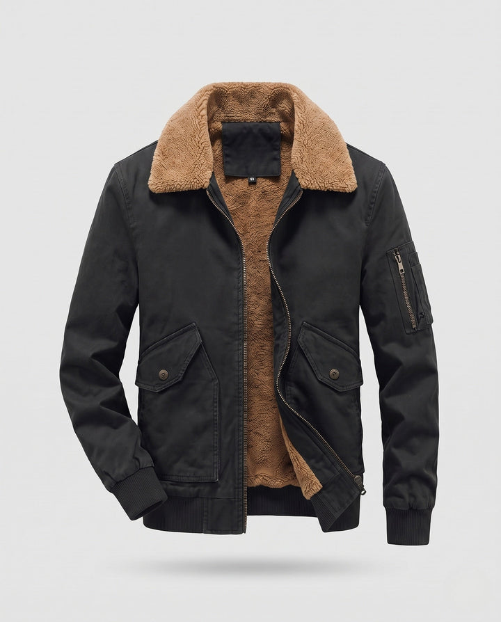 Herr canvas aviator jacka med sherpa krage och teddy fleecefoder