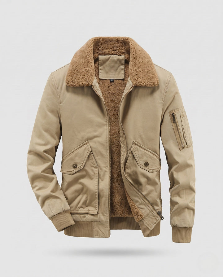 Herr canvas aviator jacka med sherpa krage och teddy fleecefoder