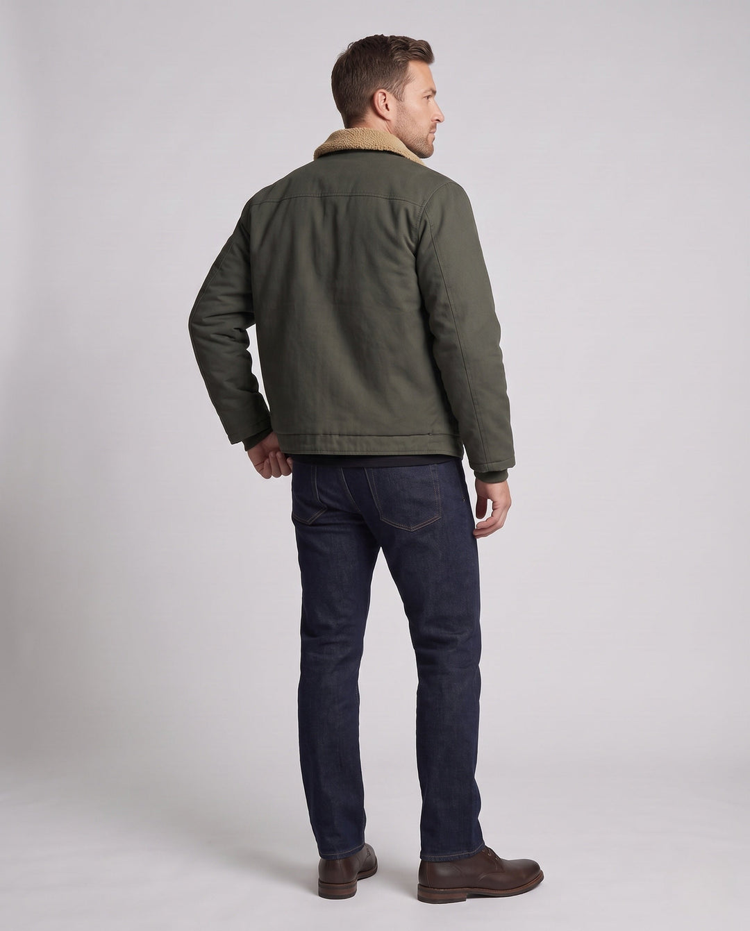 Herr Canvas Pilot Blouson med Sherpa Krage och värm Teddy fleecefoder