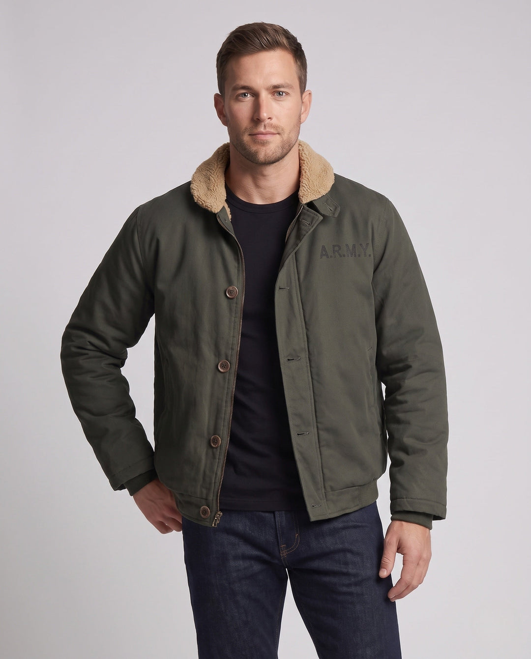 Herr Canvas Pilot Blouson med Sherpa Krage och värm Teddy fleecefoder