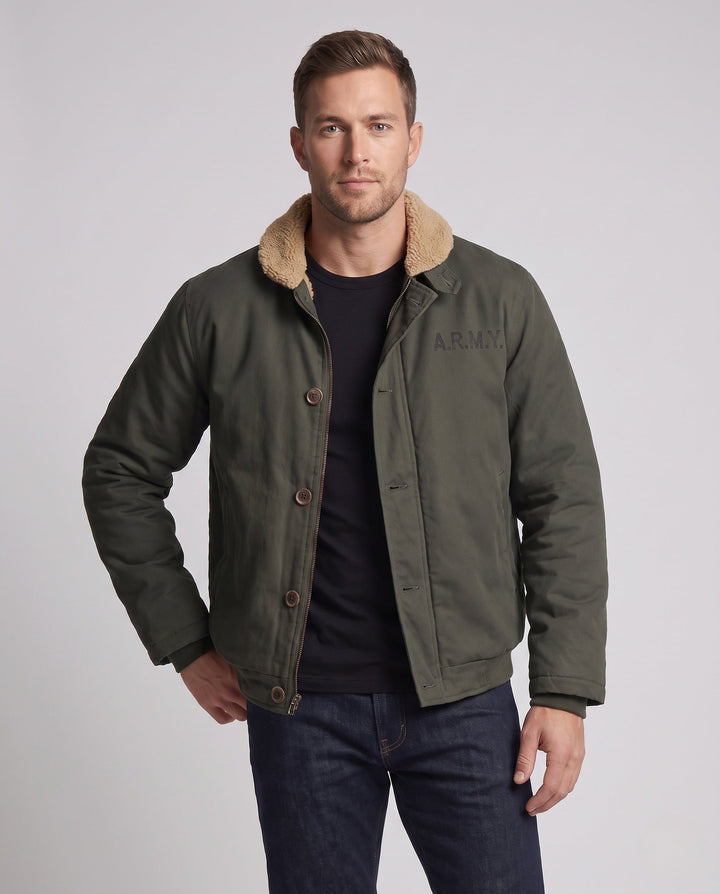 Herr Canvas Pilot Blouson med Sherpa Krage och värm Teddy fleecefoder