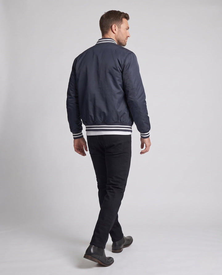 Herr college blouson med quiltad värmande foder och contrasting ribbad krage