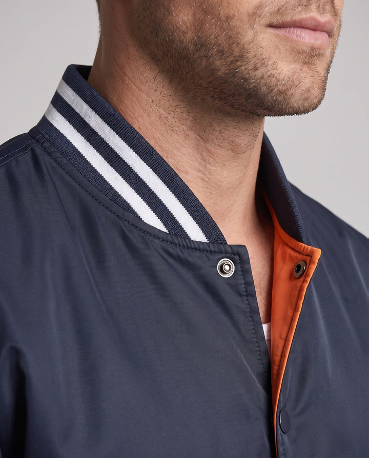 Herr college blouson med quiltad värmande foder och contrasting ribbad krage