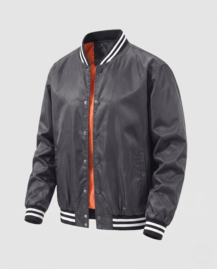 Herr college blouson med quiltad värmande foder och contrasting ribbad krage