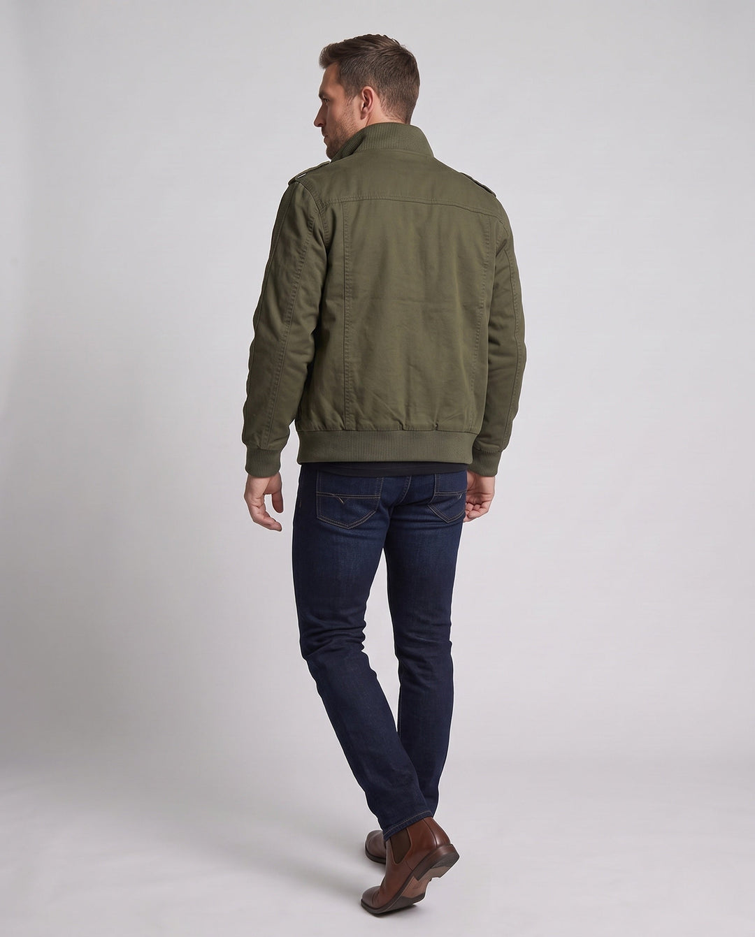 Herr Lined Canvas fältjacka i Militär Worker Stil med Teddy Fleece Krage
