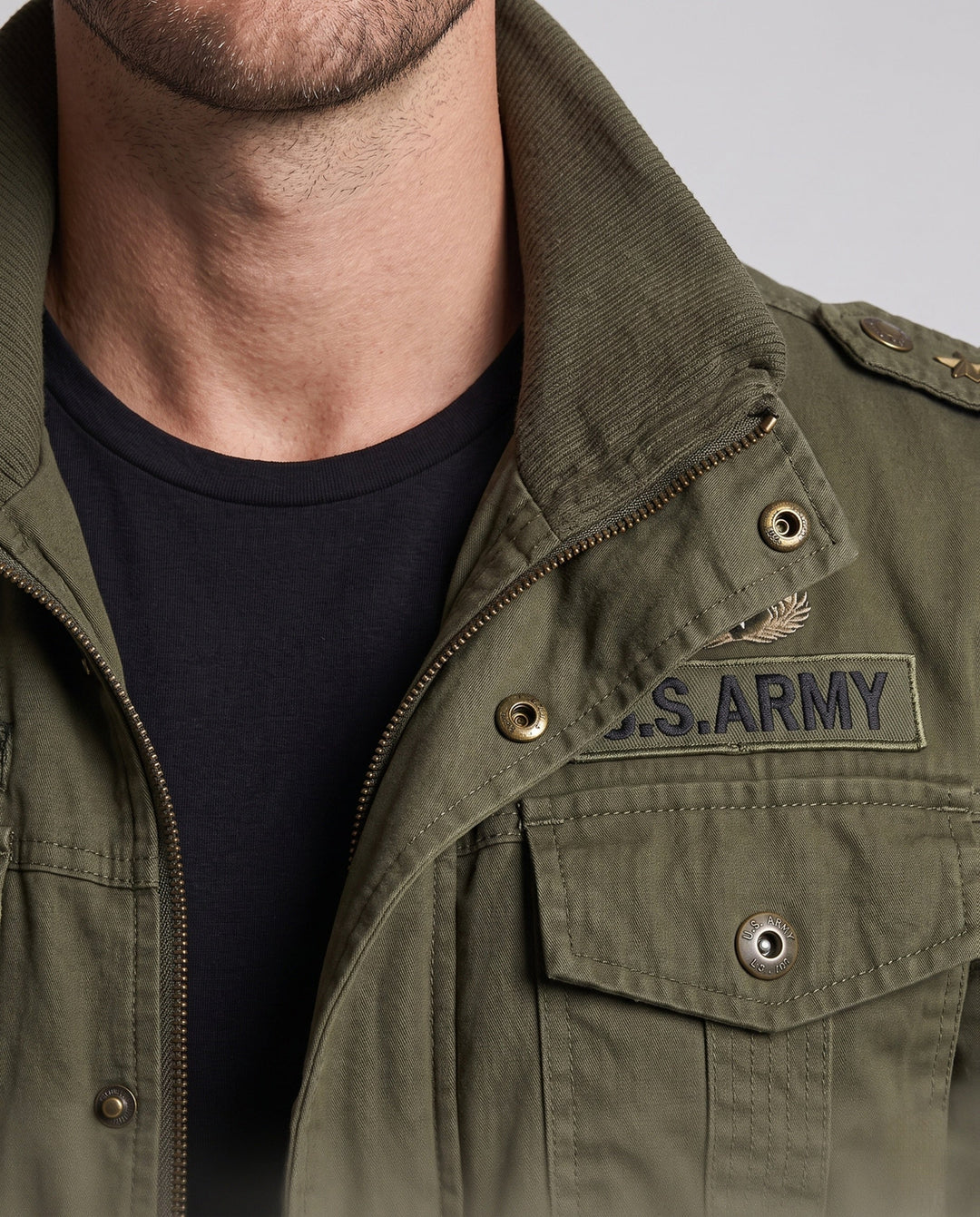 Herr Lined Canvas fältjacka i Militär Worker Stil med Teddy Fleece Krage