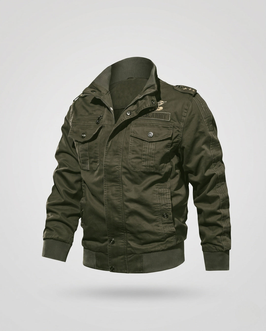 Herr Lined Canvas fältjacka i Militär Worker Stil med Teddy Fleece Krage
