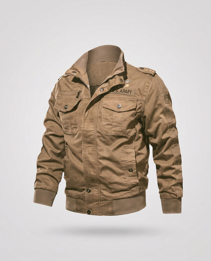 Herr Lined Canvas fältjacka i Militär Worker Stil med Teddy Fleece Krage
