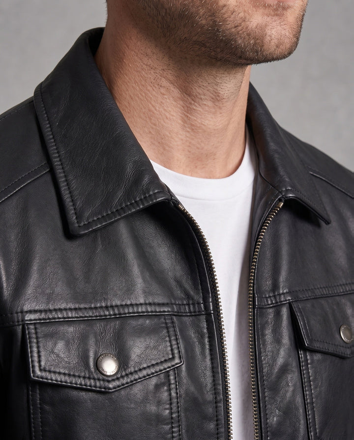 Herr slät artificial läder blouson i trucker stil med värming teddy fleecefoder