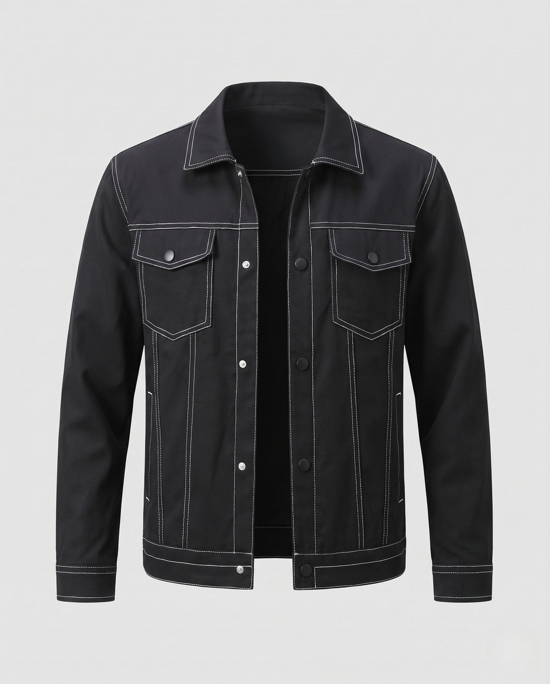 Herr contrast-stitched trucker jacka med vadderad värmande foder och tryckknapp knäppslå
