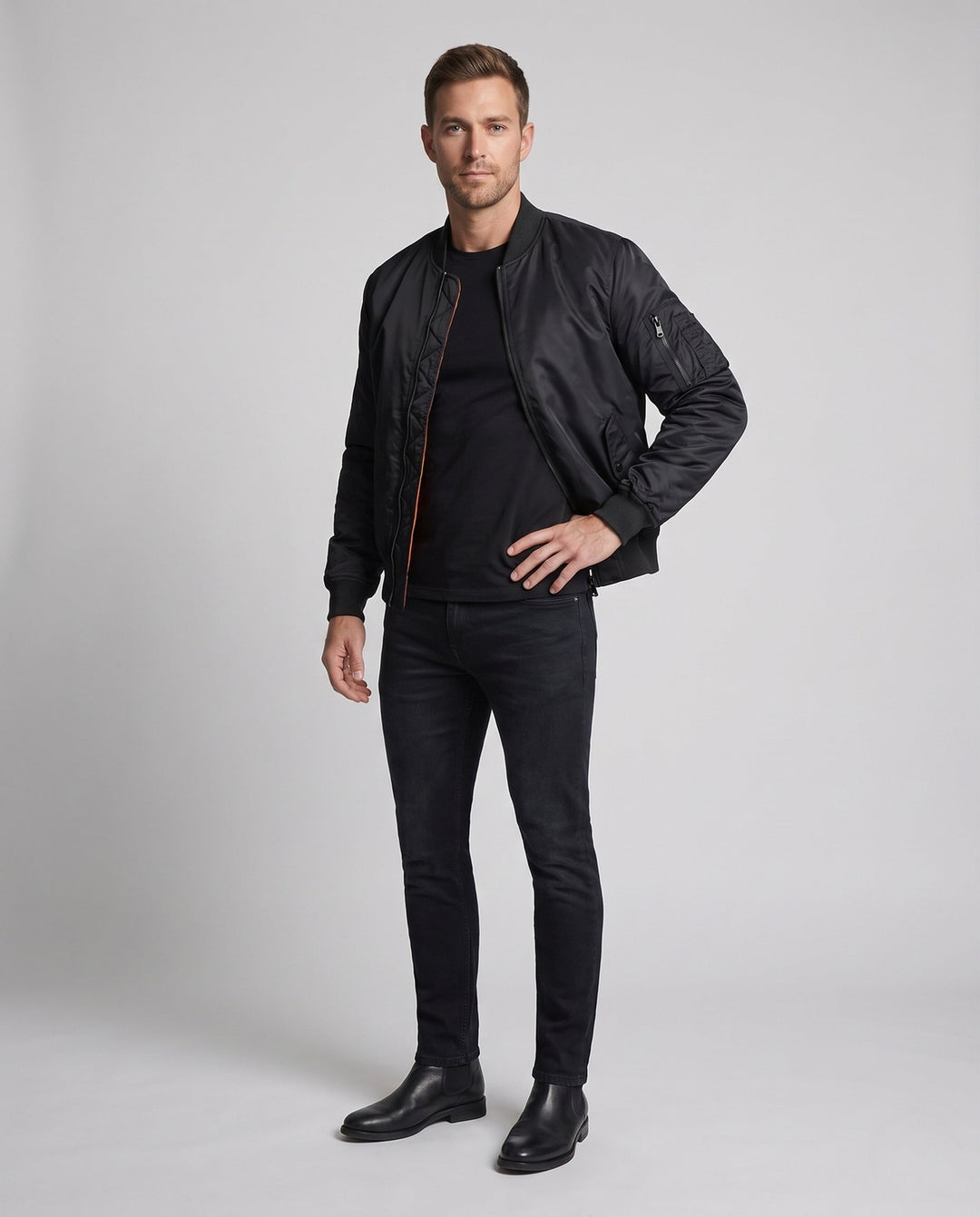 Herr short-cut termo pilot jacka med ärm ficka och quiltad värm foder