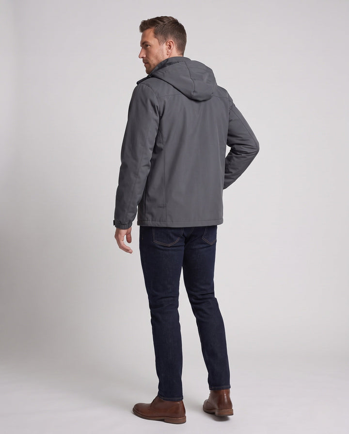 Herr lätt ventilerande softshell utomhusjacka med huva och vattenavvisande membran