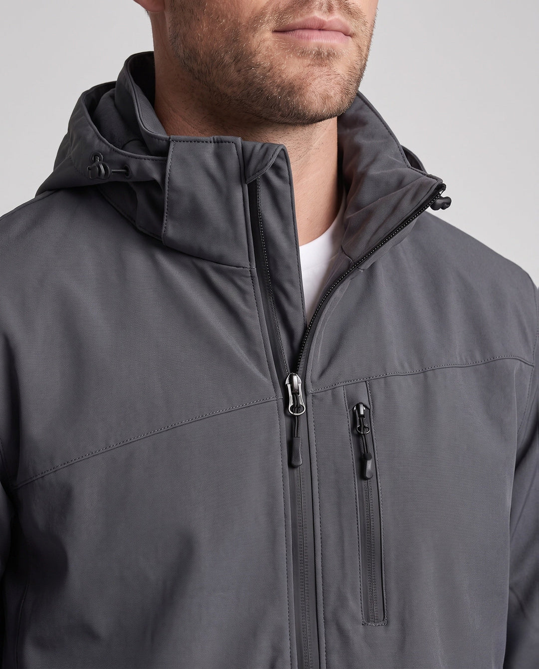 Herr lätt ventilerande softshell utomhusjacka med huva och vattenavvisande membran