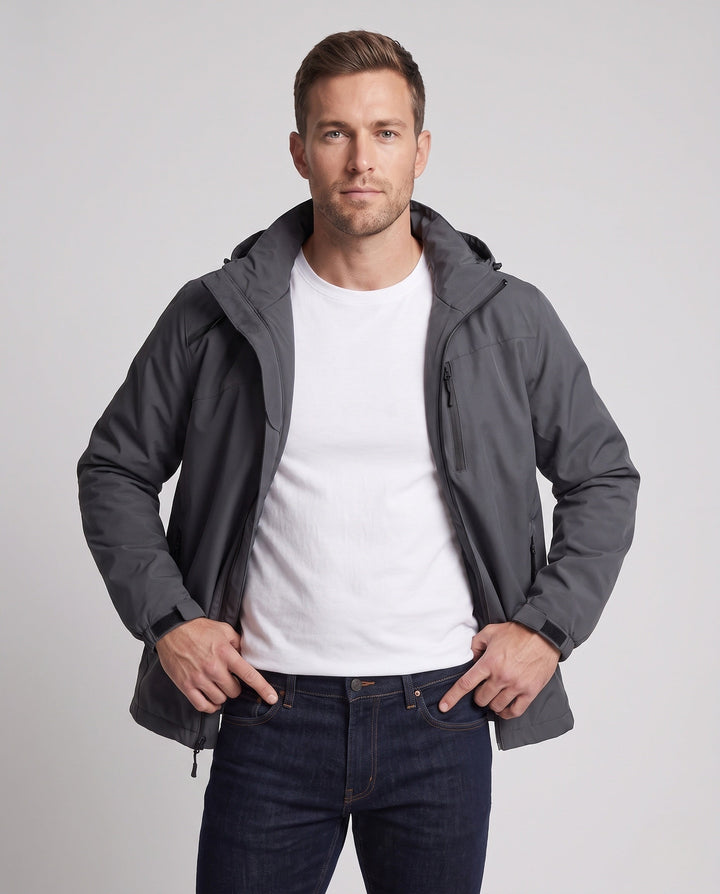 Herr lätt ventilerande softshell utomhusjacka med huva och vattenavvisande membran