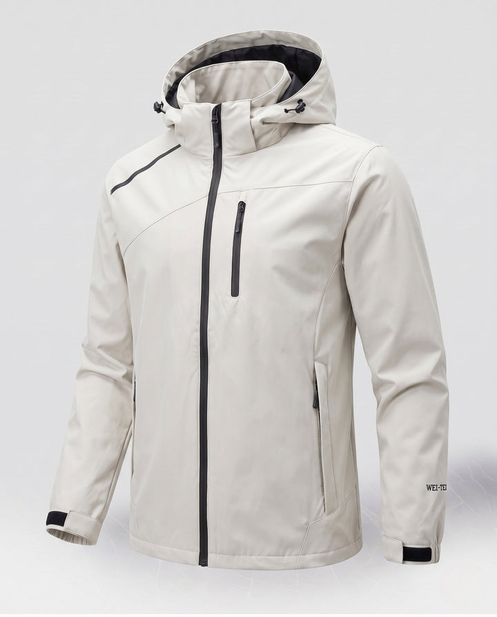 Herr lätt ventilerande softshell utomhusjacka med huva och vattenavvisande membran
