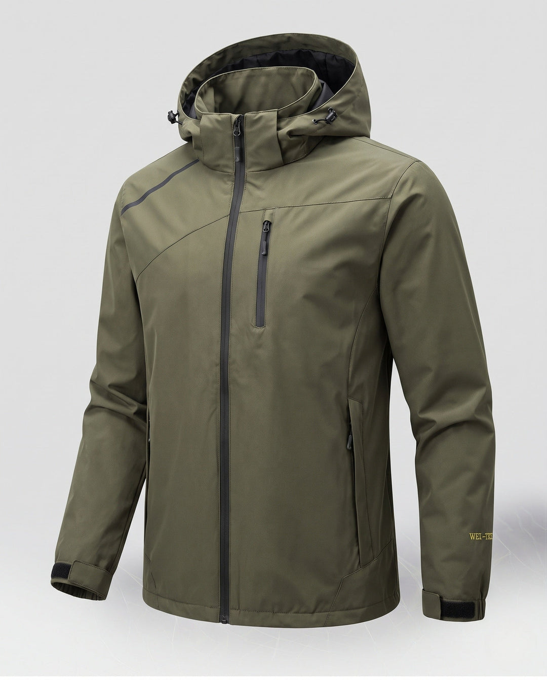 Herr lätt ventilerande softshell utomhusjacka med huva och vattenavvisande membran