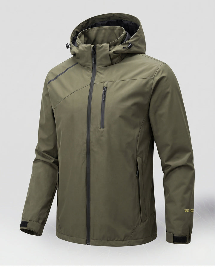 Herr lätt ventilerande softshell utomhusjacka med huva och vattenavvisande membran