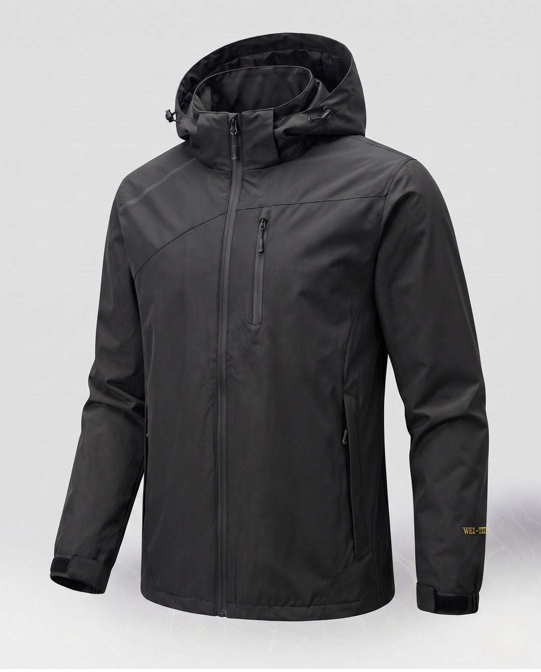 Herr lätt ventilerande softshell utomhusjacka med huva och vattenavvisande membran