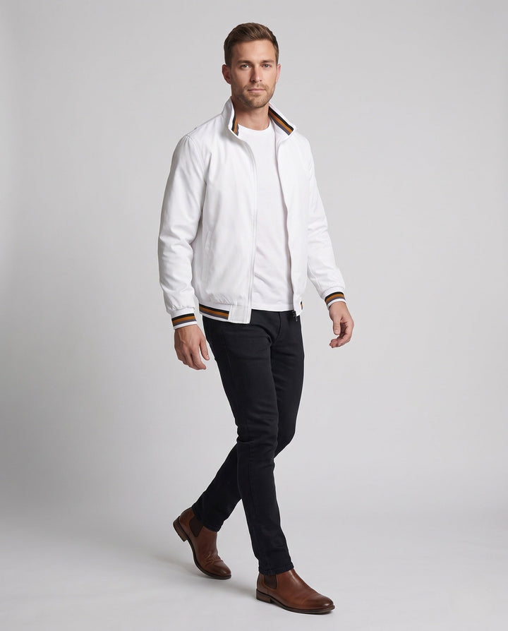 Herr lätt nylon Bomber med värming värmande foder och randig ribbade muddar