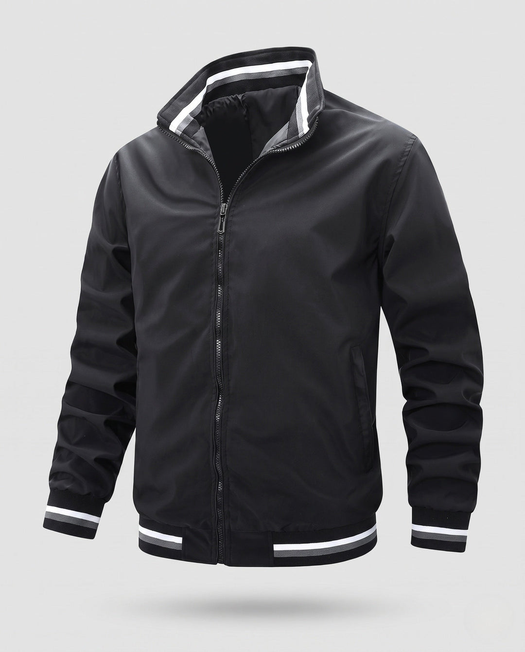 Herr lätt nylon Bomber med värming värmande foder och randig ribbade muddar