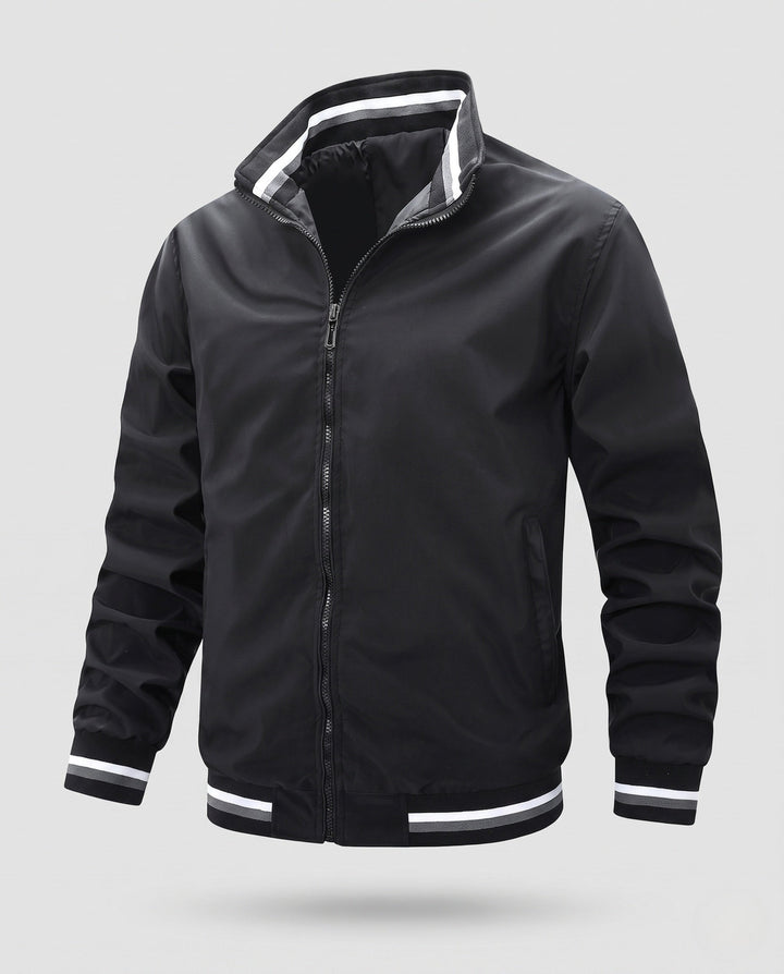 Herr lätt nylon Bomber med värming värmande foder och randig ribbade muddar