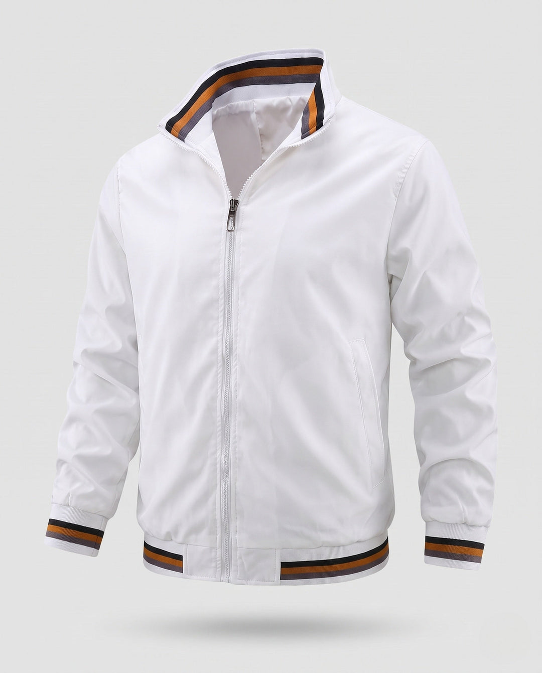 Herr lätt nylon Bomber med värming värmande foder och randig ribbade muddar